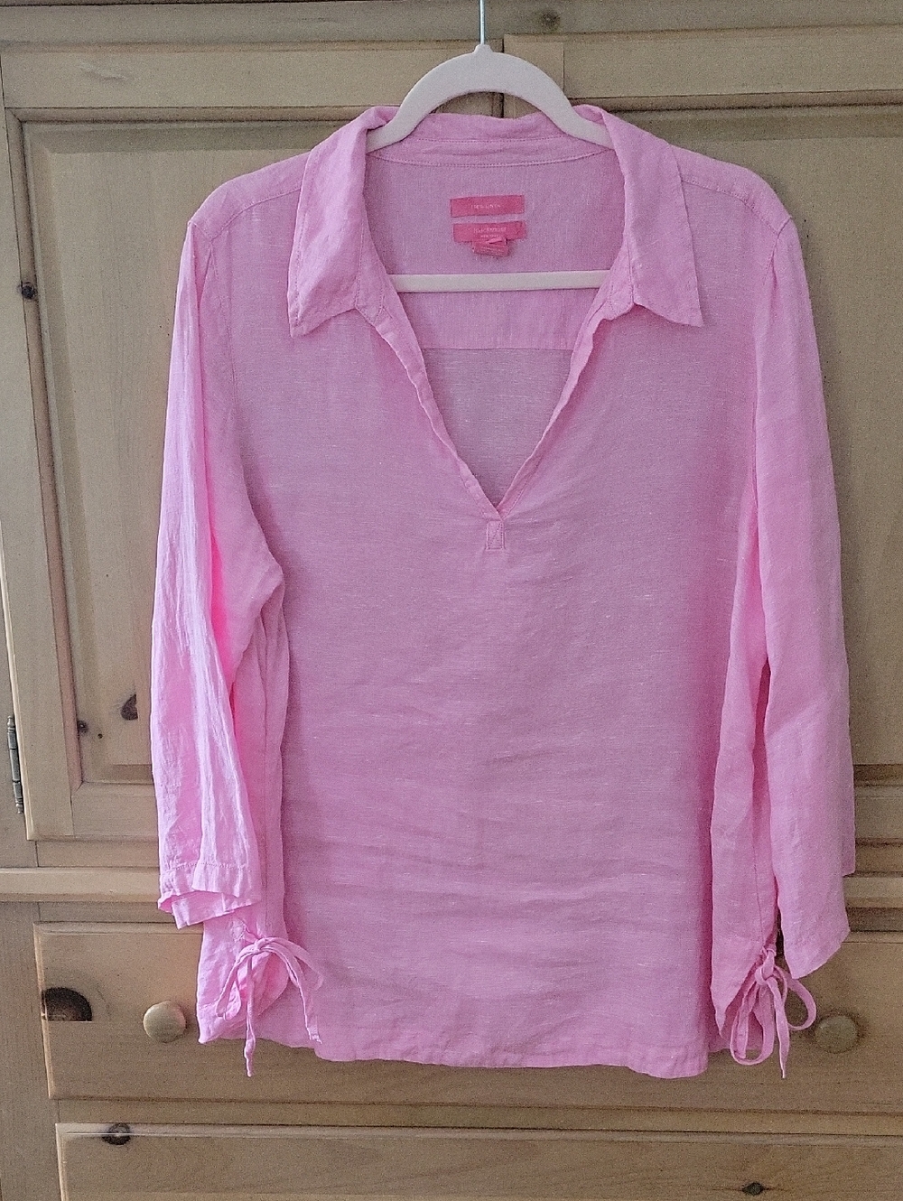Isaac Mizrahi Light Pink V-Neck Linen Tunic